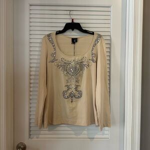 Just Cavalli Cream Long Sleeve Tee